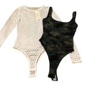 Bodysuits lot of 2, NWT long sleeve ivory / camo tank, both snap bottoms, Sz S